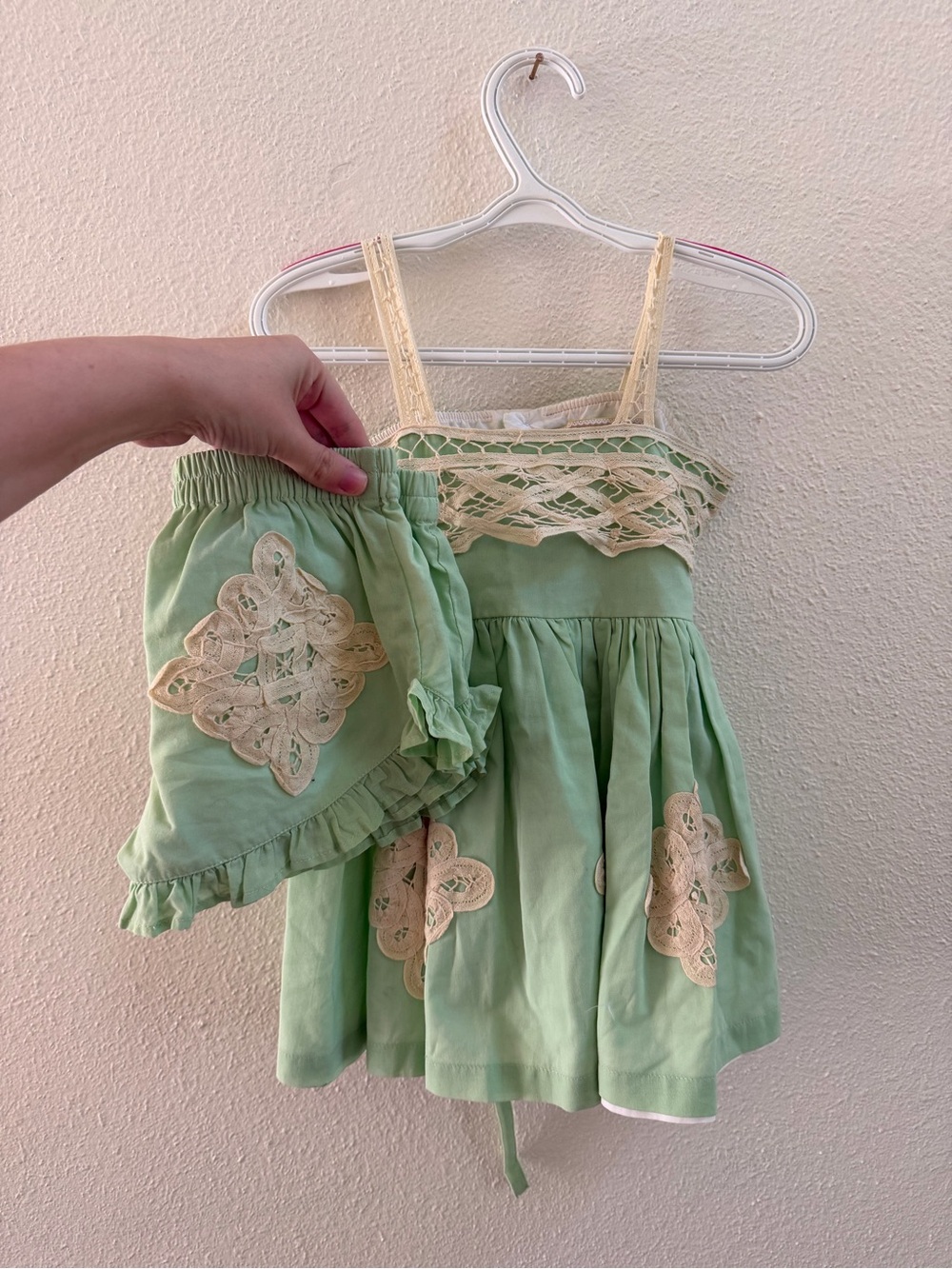 Girls Light Green Crochet-Trim Dress & Shorts Set - Cute Summer Outfit